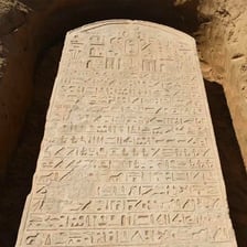 An upright ancient stone slab covered with inscriptions.