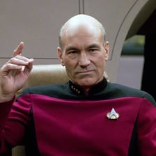 Jean-Luc Picard in his Starfleet captain’s uniform.