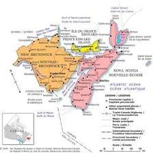 A map highlighting Canada’s Atlantic Provinces.