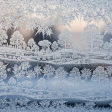 A frost-covered landscape illustrating icy, frigid conditions.