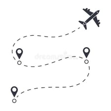 An airplane route shown with one intermediate stop.