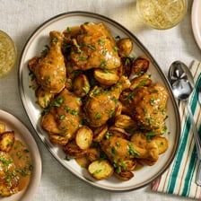 A chicken dish labeled or presented in a Spanish culinary context.
