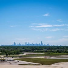 The Chicago skyline associated with O’Hare International Airport.