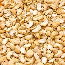Cashew nuts displayed in their characteristic curved shapes