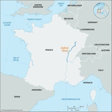 The Saône River flowing through Lyon, France.