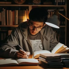 A person reading an educational book.