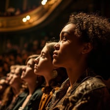 An audience watching a performance with intense attention