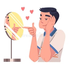A person admiring their reflection in a mirror