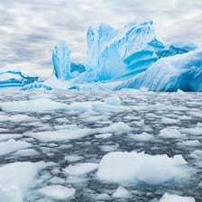 A frozen Arctic landscape with sea ice