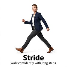 A person walking forward with a confident, purposeful stride