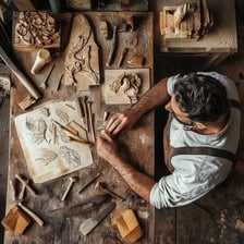 An artisan carefully making an object by hand