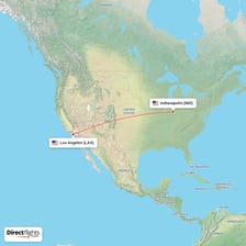 A map showing a route from Los Angeles toward Indiana in a northeasterly direction.