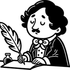 Poet writing in a literary setting