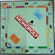 A classic Monopoly board showing its named properties and avenues.