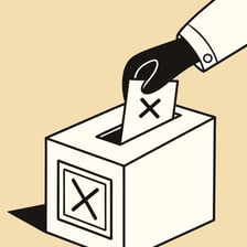 A ballot box marked with a large X