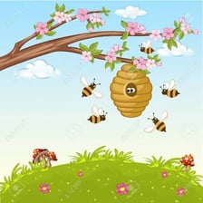 A bee flying toward a hive