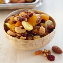 Trail mix containing nuts and dried fruit