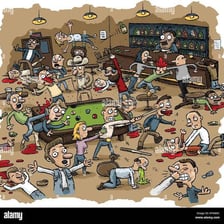 A noisy fight taking place inside a bar