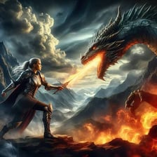 Illustration of a heroic character and heroine