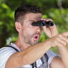 A person catching sight of a distant object