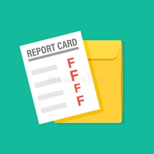 A report card showing an F grade