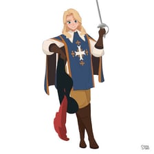 An illustration of Aramis as a musketeer with a sword.