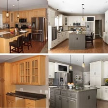 A kitchen shown before and after remodeling