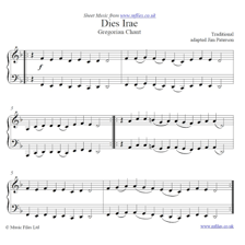 A historical musical manuscript showing the Dies Irae hymn.