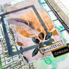 A mixed-media artwork combining several materials and artistic techniques.