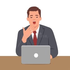 A bored person yawning while looking uninterested.