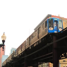 Railway tracks running above a city street.