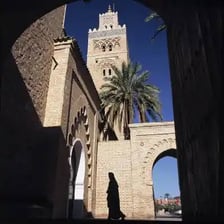 The historic medina and red buildings of Marrakesh, Morocco.