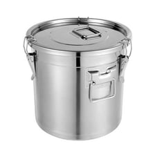 A cylindrical metal canister with a fitted lid