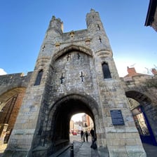 Historic streets and medieval city walls in York, England.