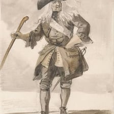 A person walking with an exaggerated, self-confident strut.