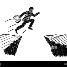 A person making a risky leap across a gap