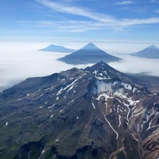 Aerial view of the rugged Aleutian Islands in Alaska