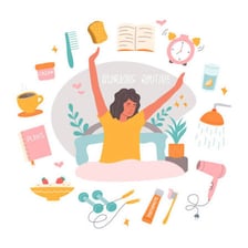 An illustration showing several activities in a daily routine.