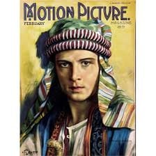 A portrait of Rudolph Valentino in connection with the film The Sheik.