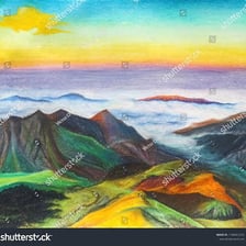 Clouds obscuring the view of a mountain landscape