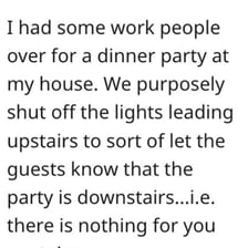 House guests remaining at a dinner gathering after the hosts appear ready to leave