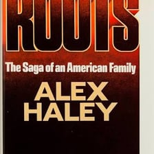 A book cover for Alex Haley’s novel Roots.
