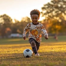A young boy displaying a playful, youthful expression.