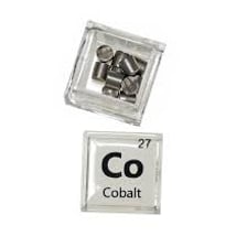 A sample of cobalt metal with a silvery, slightly bluish surface.