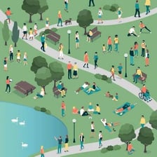 A large urban crowd representing the population of a city.