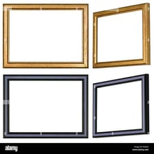 A picture frame visibly leaning at an angle.