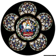 A stained-glass scene symbolizing salvation