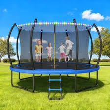 Several trampolines used for recreational bouncing