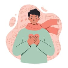An illustration of a person expressing thanks with a grateful gesture.