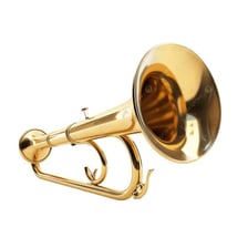 A trumpet producing a bright, ringing musical call.